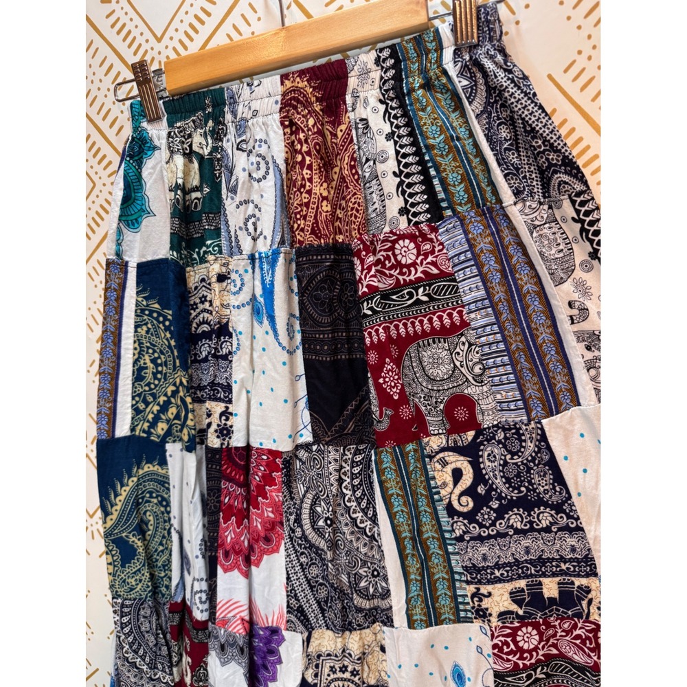 Kamana Patchwork Maxi Skirt Women L/XL Multicolor Boho Cotton Hippie Festival - Picture 2 of 10